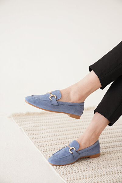 Artgoo Kadın kot mavi Günlük Rahat Şık Detaylı Oxford Maskülen Yumuşak Derili Loafer Babet Ayakkabı