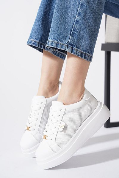 Moda Pie Pantofi sport pentru femei Reges Side Studded, piele albă