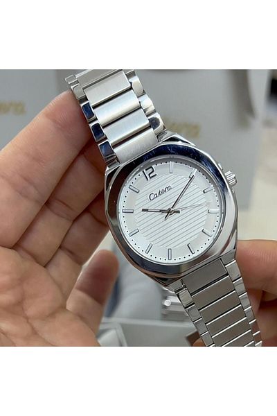 catera Men's watch with a silver-colored steel strap and a white dial