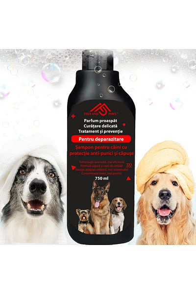 Fish & Paws Șampon câini antiparazitar Fish & Paws®, anti purici și căpușe, natural, 750ml, Vitamina B5