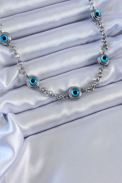 Skygo 316L Steel Silver Color Evil Eye Bead Model Women's Necklace - TJ-BKO7659