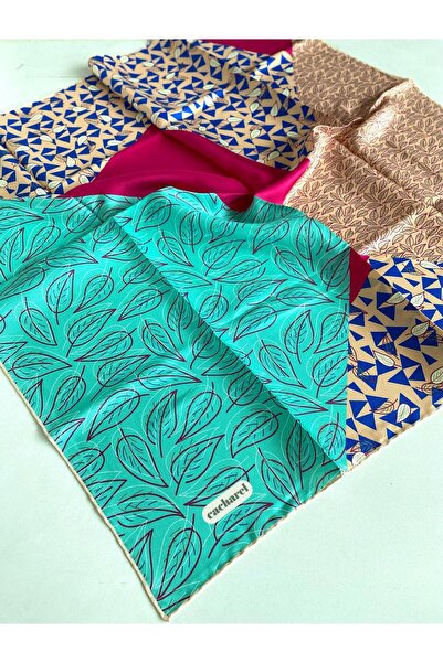 Cacharel Tivil Silk Scarf 46495 Turquoise Blue Mixed Pattern