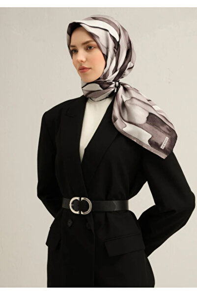 Armine Eșarfă de mătase Tivil 9306-03 Negru cu model mixt