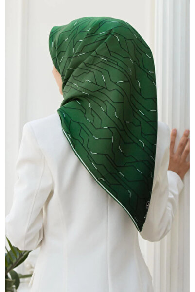 Vissona 100% حرير تويل بنمط هندسي أخضر زمردي ملون 90x90 وشاح شكل الخياطة: خيا...