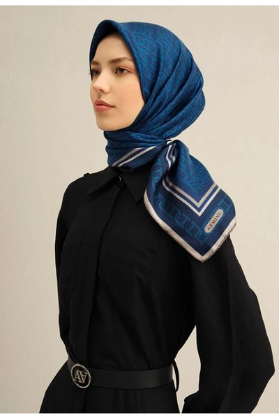 Armine Sura Silk Scarf 9301-85 Navy Blue Mixed Pattern