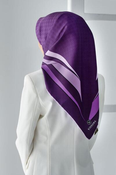 Vissona Eșarfă 100% mătase twill, cu model gradient, negru - crem, 90x90. Metodă de cusut: Cusută manual.