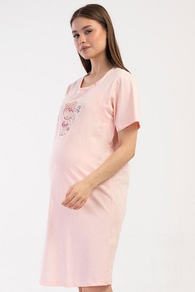VİENETTA Women's Short Sleeve Maternity Salmon Nightgown C2T3N0O114