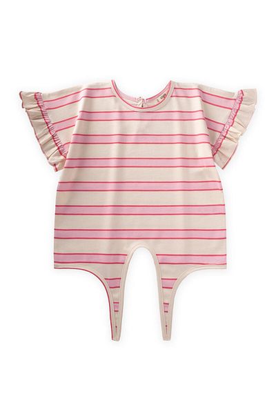 Cigit Striped Tie-Up Girl's T-Shirt 3-10 Years Old Powder Wide Striped