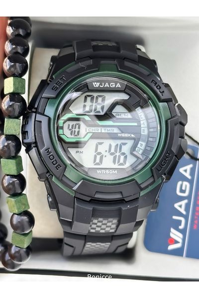 Jaga 50mm Pool Sea Use,With Light,With Calendar,With Stopwatch Black Silicone Digital Sport Men Wrist Watch