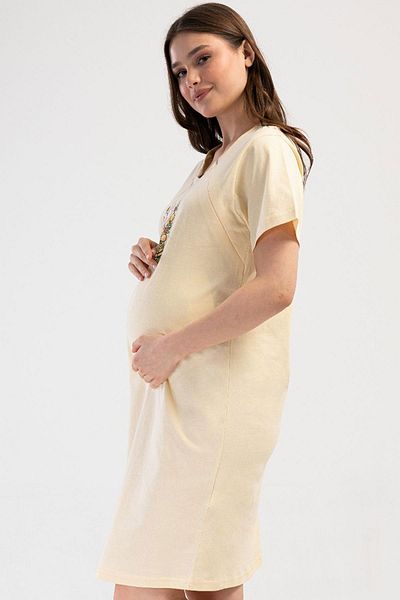 VİENETTA Women's Short Sleeve Maternity Yellow Nightgown C7T3N1O014