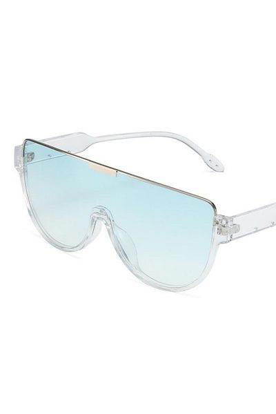 REDz Accessories Ochelari de soare monobloc, semirotunzi, protecție UV400, brațe transparente, lentile albastre