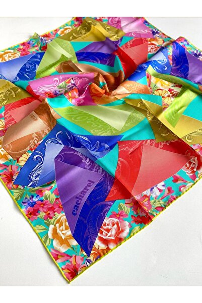 Cacharel Tivil Silk Scarf 46653 Oil Green Mixed Pattern