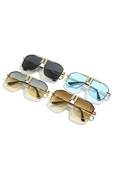 REDz Accessories Sunglasses, Greek Pattern, Fashion, UV400 Protection, Metal Arms, Blue and Yellow