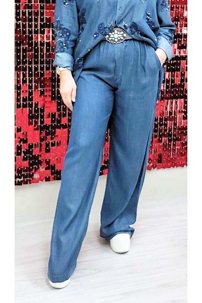 STLB Elastic Waist Lace-Up Pocket Slim Denim Trousers