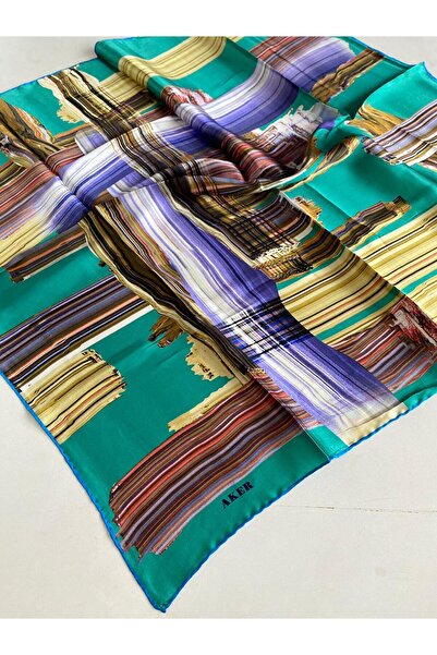 Aker Μεταξωτό μαντήλι Sura 44581 Τυρκουάζ Πράσινο Μικτό Σχέδιο