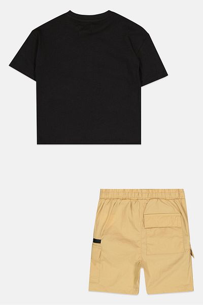Fudo Kids Boy 2 Pieces Graphic Print T-shirt And Short, Black/tan