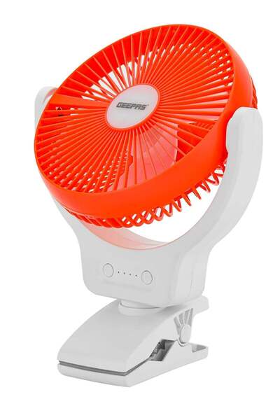 Geepas مروحة بمشبك LED متعددة الزوايا مقاس 8 بوصات، وقت عمل 9 ساعات