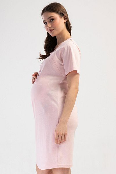 VİENETTA Women's Short Sleeve Maternity Pink Nightgown C7T3N1O014