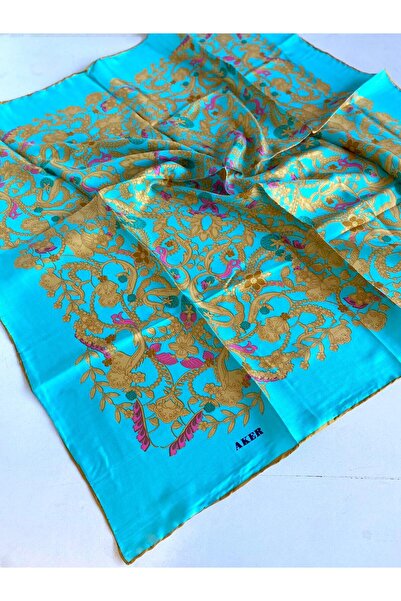 Aker Tivil İpek Eşarp 43902 Turkuaz Mavi Karışık Desen