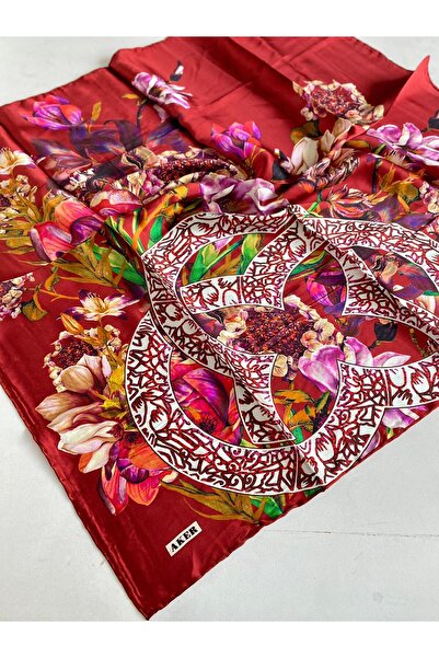 Aker Sura İpek Eşarp 44180 Kırmızı Karışık Desen