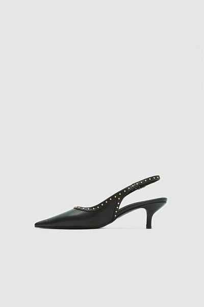 Seniorah Black Skin Studded Pointed Toe Women's Heeled Shoes