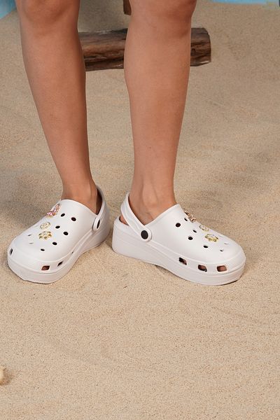 Beyond Women's White Crs Stone High Sole Slippers 3.5cm Byndcrs02