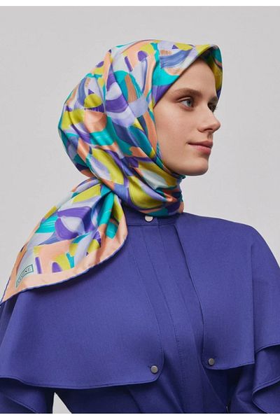 Armine Sura Silk Scarf 9329-05 Yavruağzı Brown Mixed Pattern