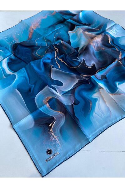 Vissona وشاح تيفيل حريري 50505 - 7 - 0032 - 0033 نمط مختلط أزرق