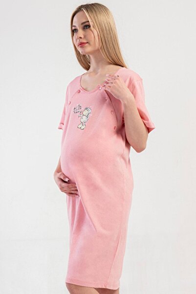 VİENETTA Жіноча нічна сорочка з коротким рукавом Puerperal рожева C9T9N0O014