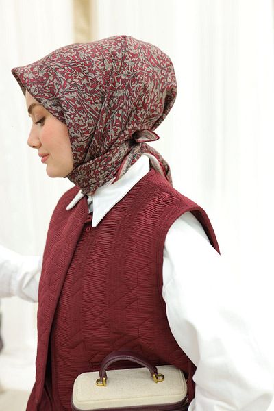 Silk Home Tivil Silk Scarf 11459-02 Burgundy Mixed Pattern