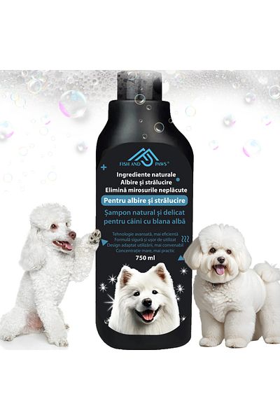 Fish & Paws Șampon caini blană albă Fish & Paws®, efect de albire, natural, Vitamina B5, 750ml