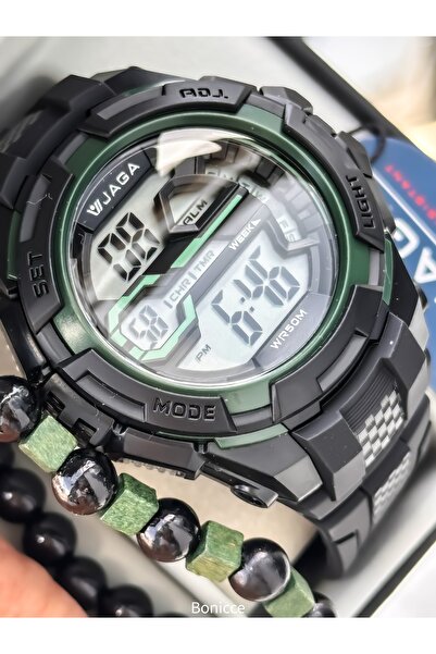 Jaga 50MM Havuz Deniz Kullanım,Işıklı,Takvimli,Kronometreli SİYAH Silikon Dijital SPOR Erkek Kol Saati