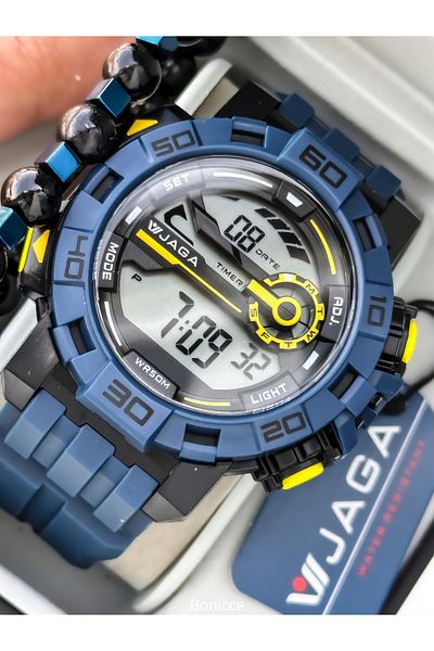 Jaga Waterproof, with stopwatch, suitable for pool use, dark blue Sports Digital Men's Wristband