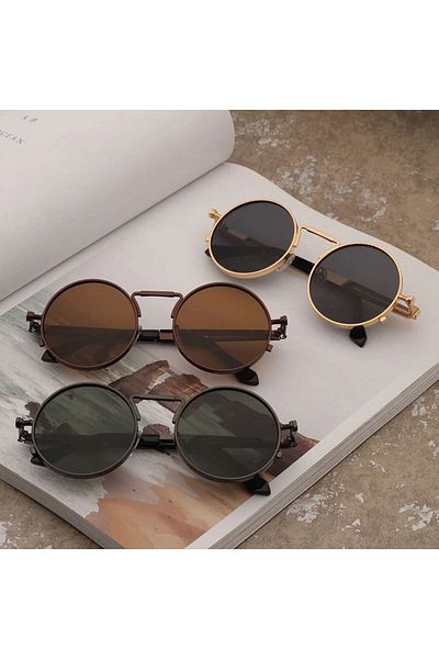 REDz Accessories Ochelari de soare, Retro Punk, Șuruburi, Protecție UV400, Auriu-Negru