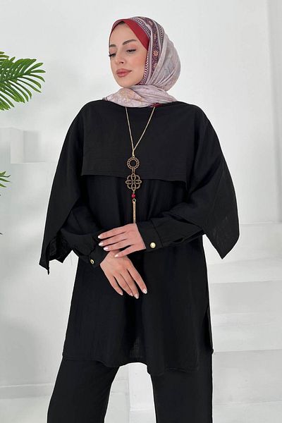 TOFİSA Cloak Detailed Suit Black - 27006