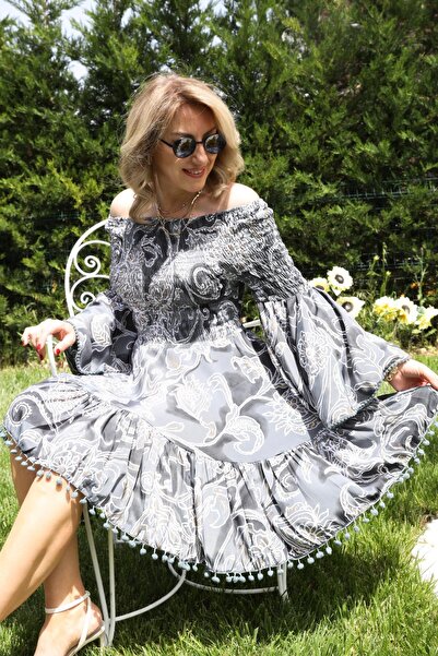 MİSLİNA BUTİK İthal Hint İpek Gri Elbise