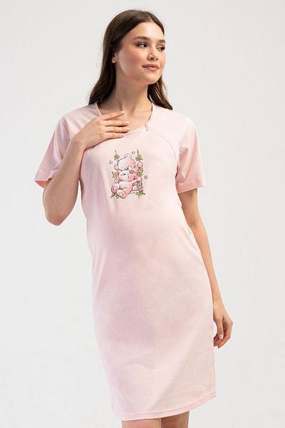 VİENETTA Women's Short Sleeve Maternity Pink Nightgown C7T3N1O014