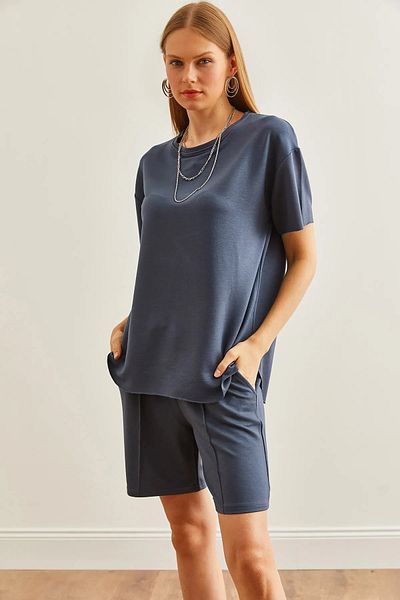 İKLİM LİFE Top oval t-shirt bottom piped pocket shorts set