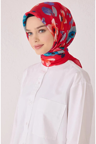 Belli وشاح تيفيل حريري 4033 - 84 نمط مختلط أحمر