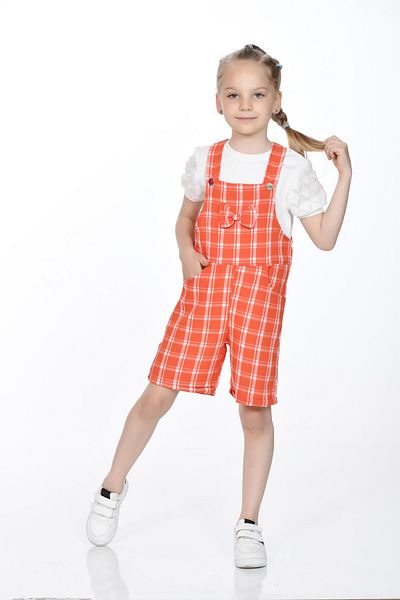 Kamex Girl's Plaid Patterned Strappy Jumpsuit