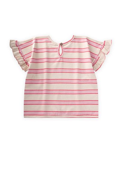 Cigit Striped Tie-Up Girl's T-Shirt 3-10 Years Old Powder Wide Striped