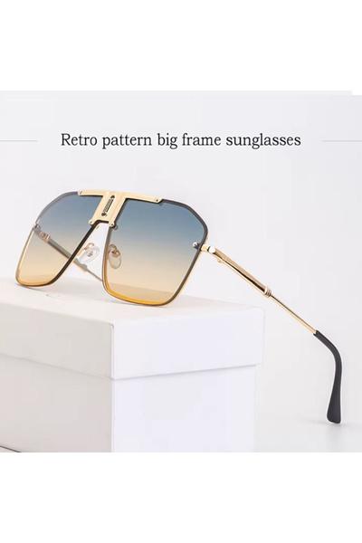 REDz Accessories Ochelari de soare, model grecesc, la modă, protecție UV400, brațe metalice, albastru și galben
