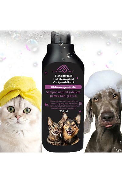 Fish & Paws Șampon caini și pisici Fish & Paws®, natural, Vitamina B5, 750ml, curațăre delicată și hidratare