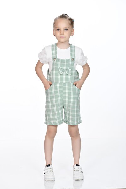 Kamex Girl's Plaid Patterned Strappy Jumpsuit