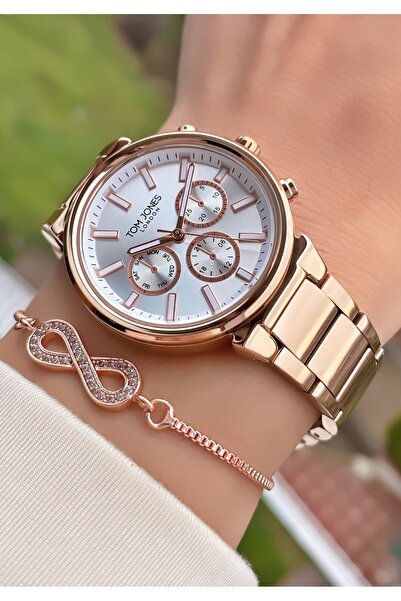 Tom Jones Gold Colored Waterproof Women's Wristwatch and Bracelet Gift