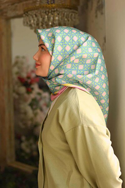 Silk Home Eșarfă din mătase Tivil cu model mixt verde fistic roz IST11424-70