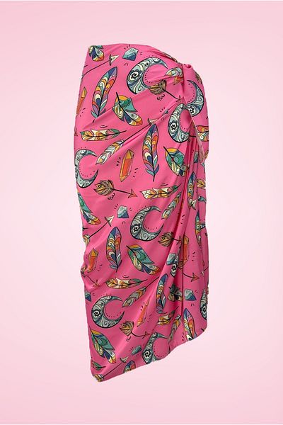 pistore Fuchsia Bohemian Native American Patterned Long Pareo Satin Women's Beach Dress New Season