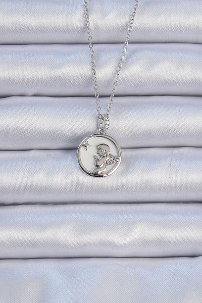 Skygo 316L Steel Chain Silver Color Zircon Stone Enameled Angel Necklace - Tj-Bko9086