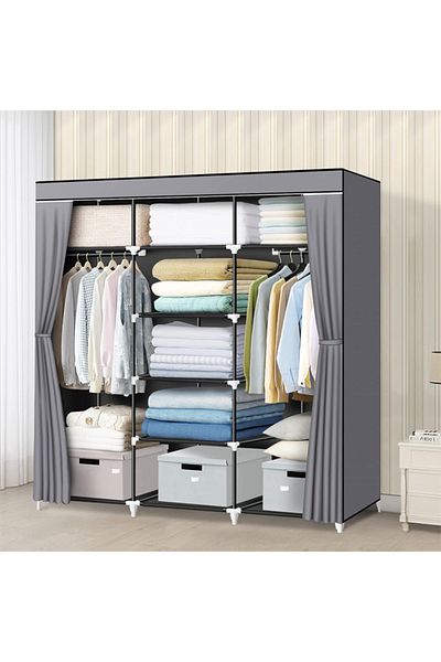 Cady One Foldable Fabric Wardrobe and Luggage Organizer with Hanging Rods and Clothes Rack