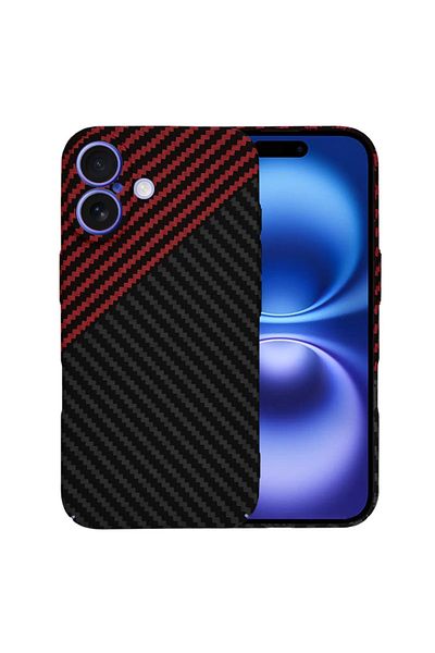 SKYDDAR INNOVATION Case for iPhone 16, carbon texture, Carbonite FiberShell, Dark Red, sticker set